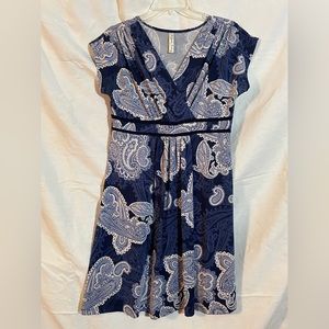Perseption Medium Petite, Blue Paisley Knee Length Dress,